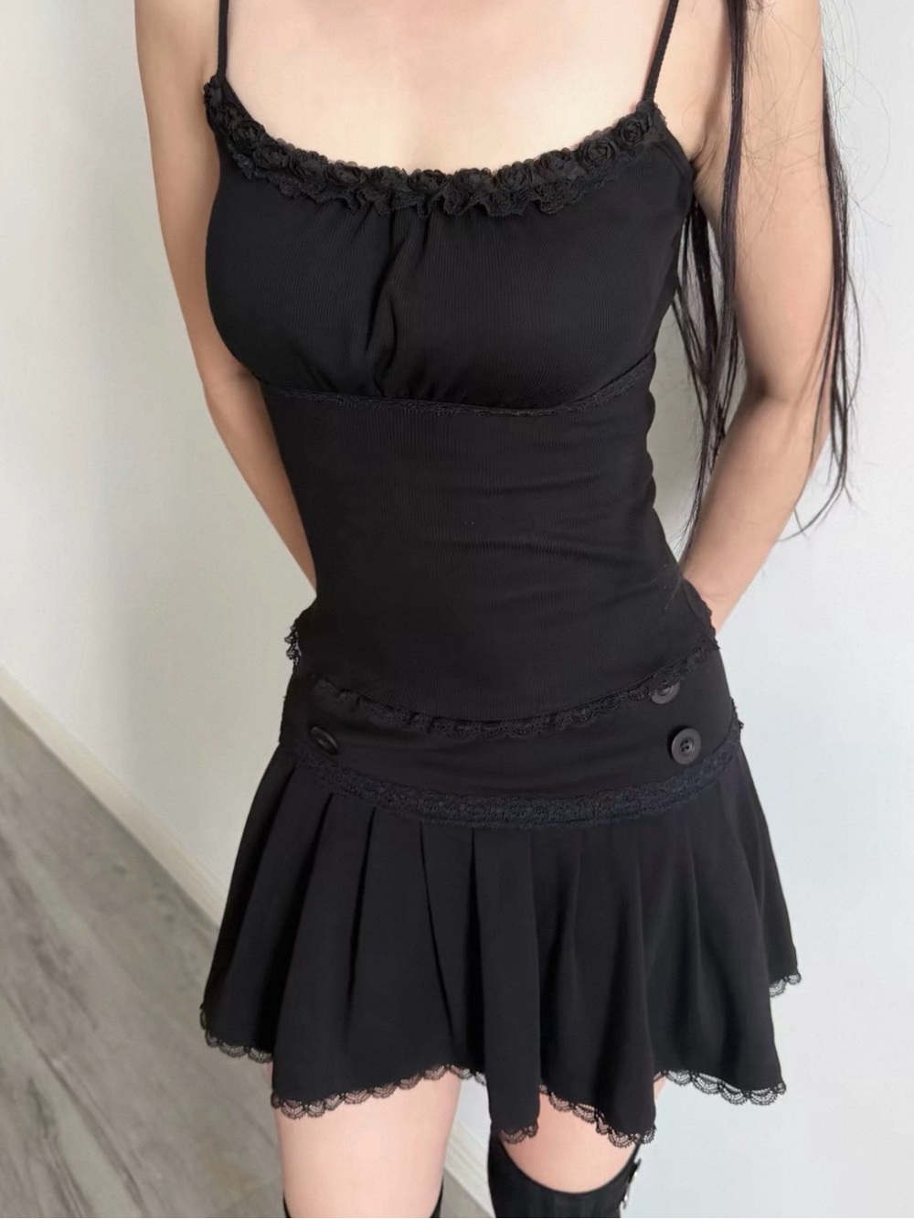 moving sale 💕 - lace grey black cami with lace and rosettes size m